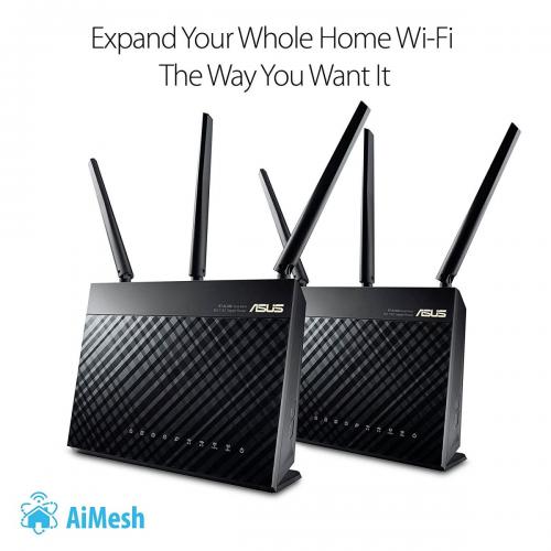 Thiết bị mạng - Router Asus RT-AC68U Giải pháp AiMesh phủ sóng Wi-Fi toàn khu vực với tốc độ AC1900 (Bộ 2 chiếc)
