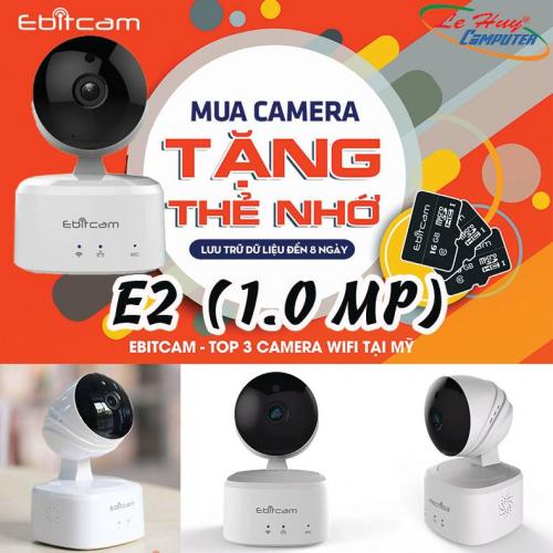Camera IP EBITCAM E2 (1.0 MP) Wifi hồng ngoại Megapixel (Tặng kèm thẻ nhớ 16GB)
