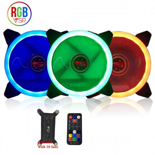Fan Case LED RGB Gồm 3 Fan + Remote + Húp 10 Chân Cắm Fan