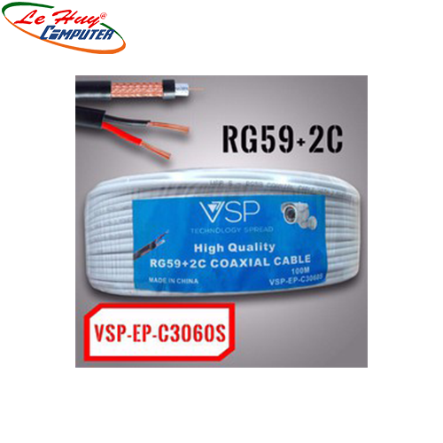 Cáp đồng trục Camera TRẮNG VSP C3060S 100M RG59+2C CÓ DÂY ĐIỆN