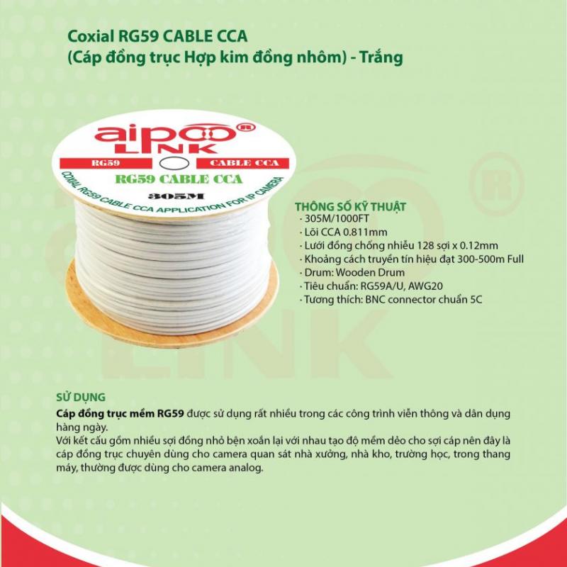 Cáp đồng trục Camera RG59 CCA- trắng 305m