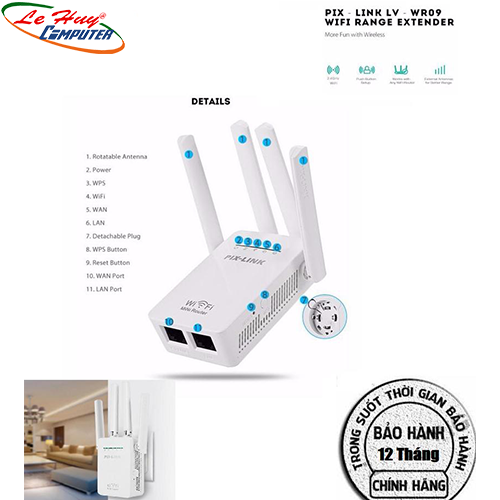 Kích Sóng Wifi Pix-Link LV-WR09 (4 Anten) -Chính Hãng