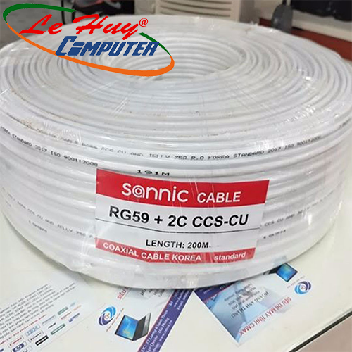 Cáp liền nguồn SANNIC 200M RG59 +2C CCS-CU (Trắng)