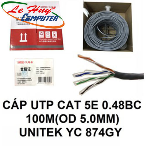 Cable UTP Cat 5E 0.48BC 100M OD 5.0MM Unitek Y-C 874GY
