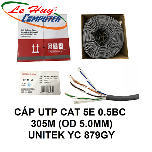 CÁP UTP CAT 5E 0.5BC OD5.0MM 305M UNITEK (Y-C 879GY)