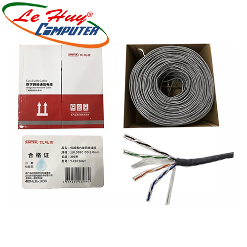 CÁP UTP CAT 6E 0.55BC OD6.0MM 305M UNITEK (Y-C 873AGY)