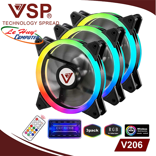 Bộ Kit 3 Fan V206 LED RGB(12cm) - ( 01 Hộp có 3 Fan / Hub / Remote )