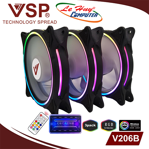 Bộ Kit 3 Fan V206B LED RGB(12cm) ( 01 Hộp có 3 Fan / Hub / Remote )
