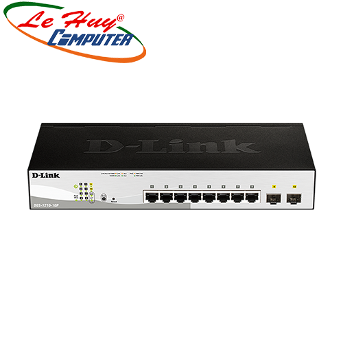 Thiết bị chuyển mạch Switch D-Link DGS-1210-10P 8-Port PoE Gigabit Smart Switch + 2 Slot SFP