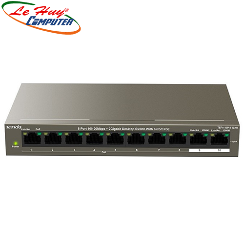 Thiết bị chuyển mạch Switch Tenda POE 10 Port TEF1110P- 10/100(8 CỔNG PoE + 2PORT GIGA) 63W