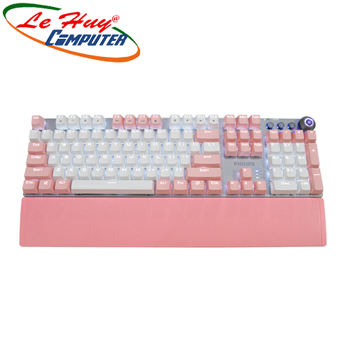 Keyboad cơ Philips SPK 8614DQ Gaming Led Blue Switch (Trắng Hồng)