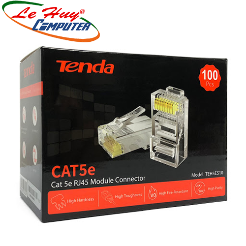 Đầu bấm dây mạng RJ45 Tenda Cat5e UTP TEH5E510 mạ vàng 24K chống nhiễu chống cháy nổ (100c/hộp)