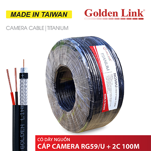 CÁP CAMERA CÓ DÂY NGUỒN RG59/U+2C 100M MADE IN TAIWAN