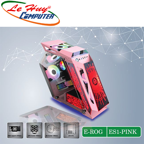 Vỏ máy tính VSP E-ROG ES1 Pink Gaming (No FAN) Tặng Chuột VSP RDRAGS V1