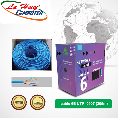 Cáp Mạng VP-LINK Cat 6E UTP VSP-0907 305m (Lỗi chữ Thập + Dây dù trợ lực)