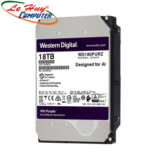 Ổ Cứng HDD Western Purple 18TB 3.5 inch, 7200RPM, SATA3, 512MB Cache (WD180PURZ)