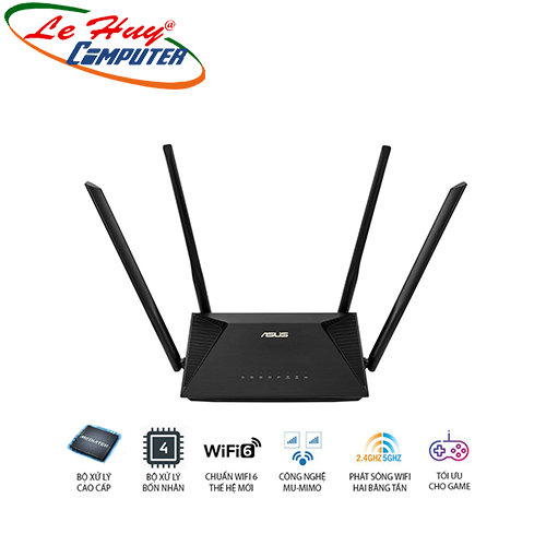 Thiết bị mạng - Router WIFI ASUS RT-AX53U WiFi 6 AX1800 2 băng tần