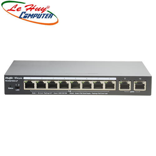 Thiết bị chuyển mạch Switch RUIJIE RG-ES210GC-LP 8 ports POE + 2 ports RJ45 uplink