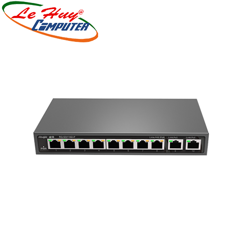 Thiết bị chuyển mạch Switch RUIJIE RG-ES110D-P 8-Port 100Mbps + 2-Port Uplink 1000Mbps