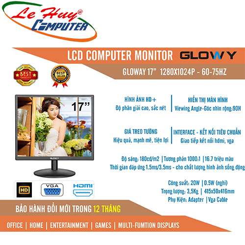 Màn hình máy tính GLOWY 17 GL17 17Inch Vuông VGA-HDMI