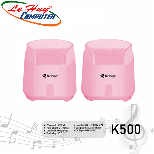 Loa vi tính 2.0 Kisonli K500 Pink LED