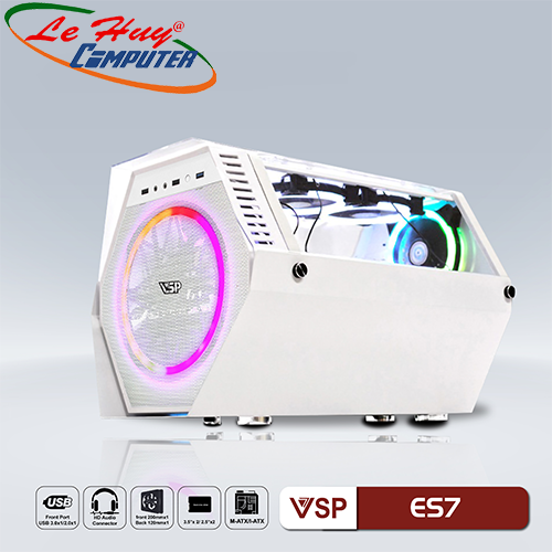 Vỏ máy tính VSP E-ROG ES7 White Gaming (Kèm bộ fan 20cm và fan 12cm)