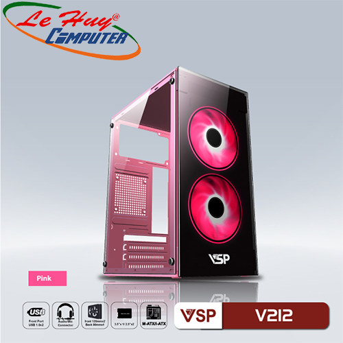 Vỏ máy tính VSP V212 Hồng (No Fan)