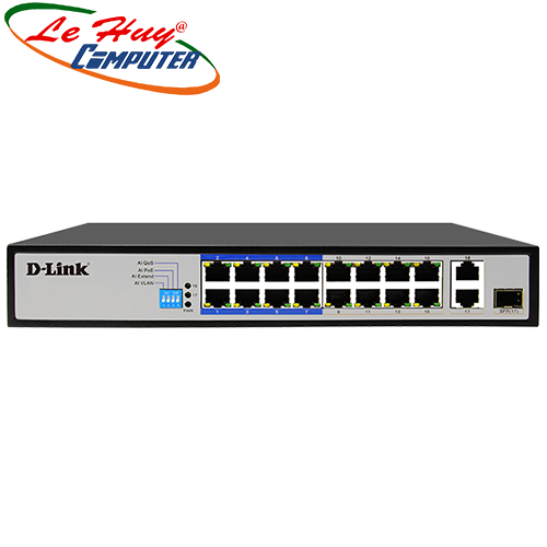 Thiết bị chuyển mạch Switch D-Link DES-F1018P-E 16 cổng PoE 10/100 Mbps + 2 cổng uplink 10/100/1000 Mbps