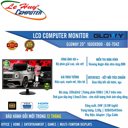 Màn hình máy tính GLOWY 20 GL20/GW20 20Inch (1600x900) VGA-HDMI