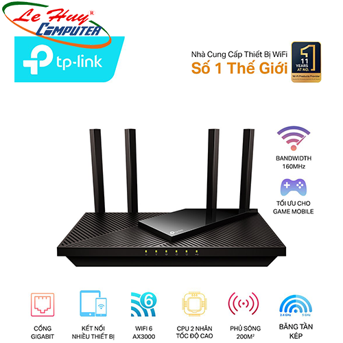 Thiết bị mạng - Router Wifi TP-Link Archer AX55 Băng Tần Kép AX3000Mbps Wifi 6