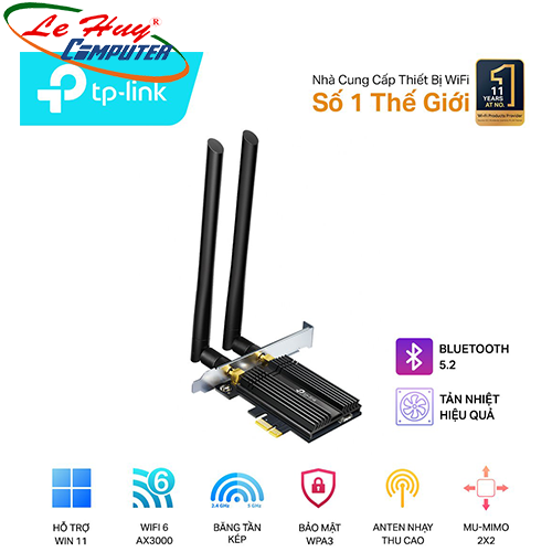 Card Mạng không dây PCIe WiFi 6 TP-Link Archer TX50E AX3000Mbps(có Bluetooth)