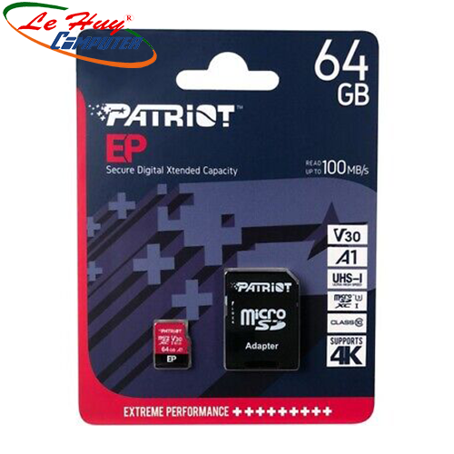 Thẻ nhớ Micro SDXC Patriot V30 64GB Class 10 U3 PEF64GEP31MCX