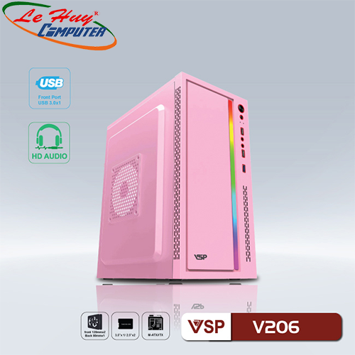 Vỏ máy tính VSP V206 Pink GAMING USB 3.0(chưa gồm fan)