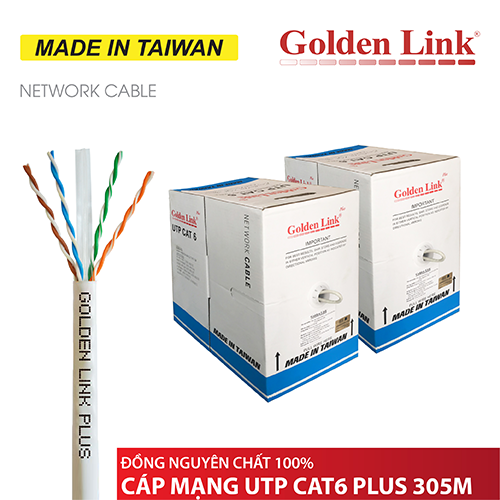 CÁP MẠNG GOLDEN LINK - 305m CAT6 UTP PLUS ĐỒNG NGUYÊN CHẤT(màu trắng xám, 305m) MADE IN TAIWAN
