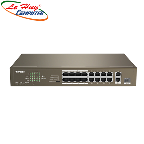 Thiết bị chuyển mạch Switch Tenda POE 16 Port TEF1118P (với 16 port PoE, 1 port Gigabit 1.0Gbps và 1 port 1G FSP)