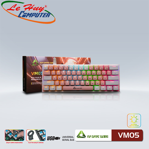 BÀN PHÍM CƠ VSP ESPORT GAMING VM05 Trắng Hồng USB LED