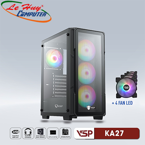 Vỏ máy tính VSP KA27 Đen Kèm 4 Fan Led RGB