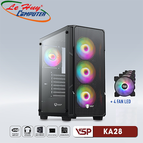 Vỏ máy tính VSP KA28 Đen Kèm 4 Fan Led RGB