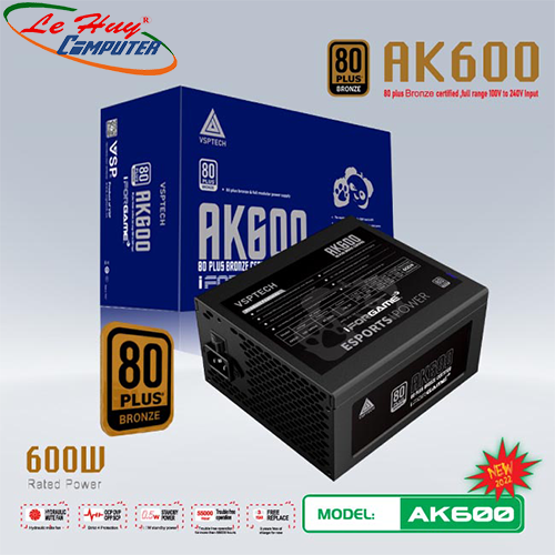 Nguồn máy tính VSP iForgame AK600 600W 80PLUS BRONZE