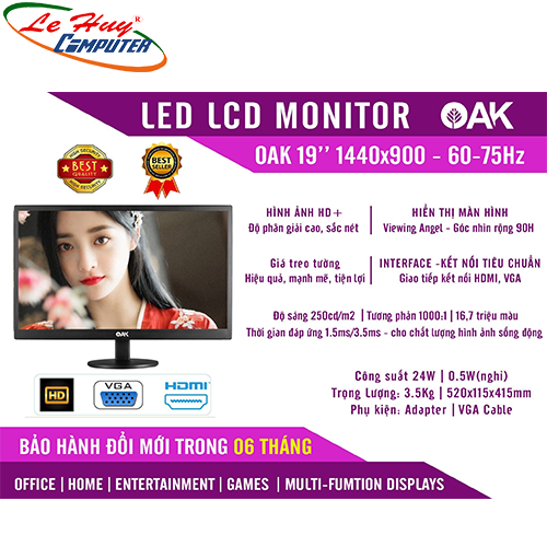Màn hình máy tính OAK 19Inch 1440x900 VGA - HDMI