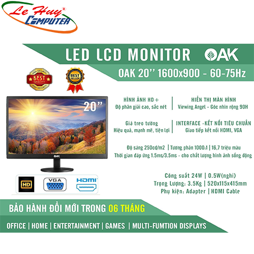 Màn hình máy tính OAK 20Inch 1600x900 VGA - HDMI