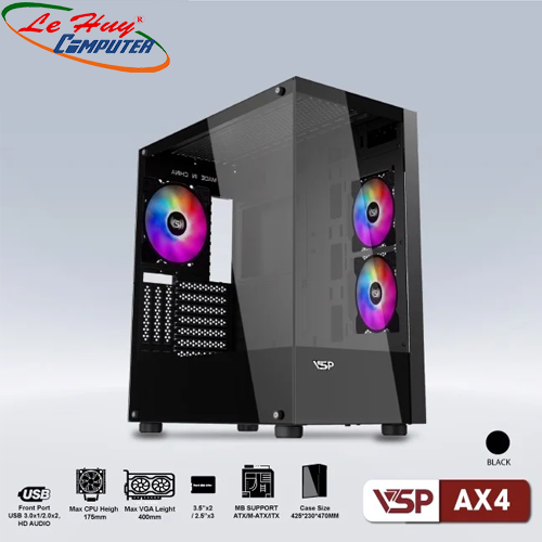 Vỏ máy tính VSP AX4 Đen - (No Fan)