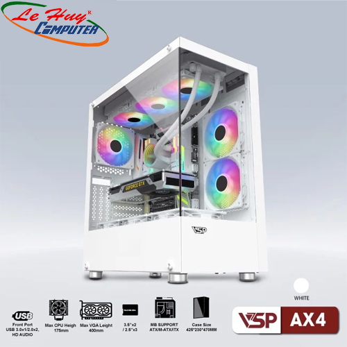 Vỏ máy tính VSP AX4 Trắng - (No Fan)