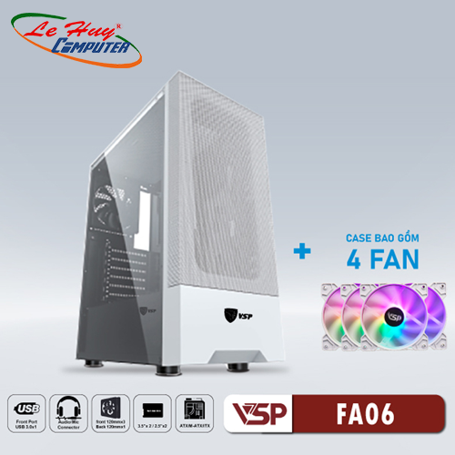 Vỏ máy tính VSP FA06 Trắng (kèm 4 fan LED)