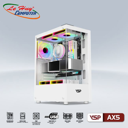 Vỏ máy tính VSP AQuanaut AX5  Trắng (No Fan)