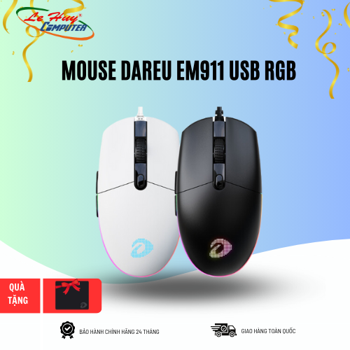 Chuột Gaming DAREU EM911 USB RGB (Đen/Trắng)