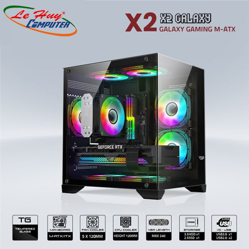 Vỏ máy tính VSP AQUANAUT PRO GAMING M-ATX X2 GALAXY - ĐEN