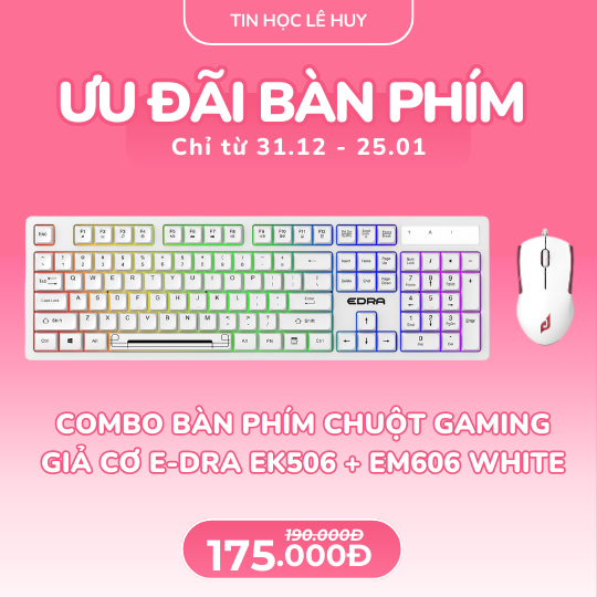 Combo Bàn Phím Chuột Gaming Giả Cơ E-DRA EK506 Led Rainbow White