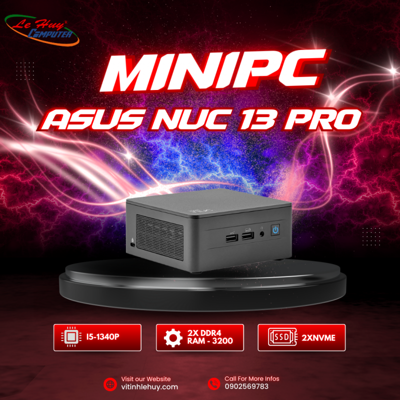 Bộ Mini PC ASUS Intel NUC13 PRO Tall NUC13ANHI5 ( i5-1340P/ 2xDDR4-3200 / 3xNVMe, SATA/ 2x HDMI 2.1/2x DP 1.4a/ VESA MOUNT ) 90AB3ANH-MR6160