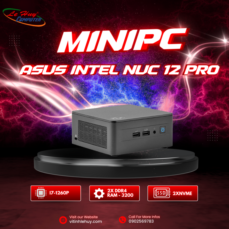 Bộ Mini PC ASUS Intel NUC12 PRO Tall NUC12WSHI7 ( i7-1260P/ 2xDDR4-3200 / 3xNVMe, SATA/ 2x HDMI 2.1/2x DP 1.4a ) 90AB2WSH-MR8100